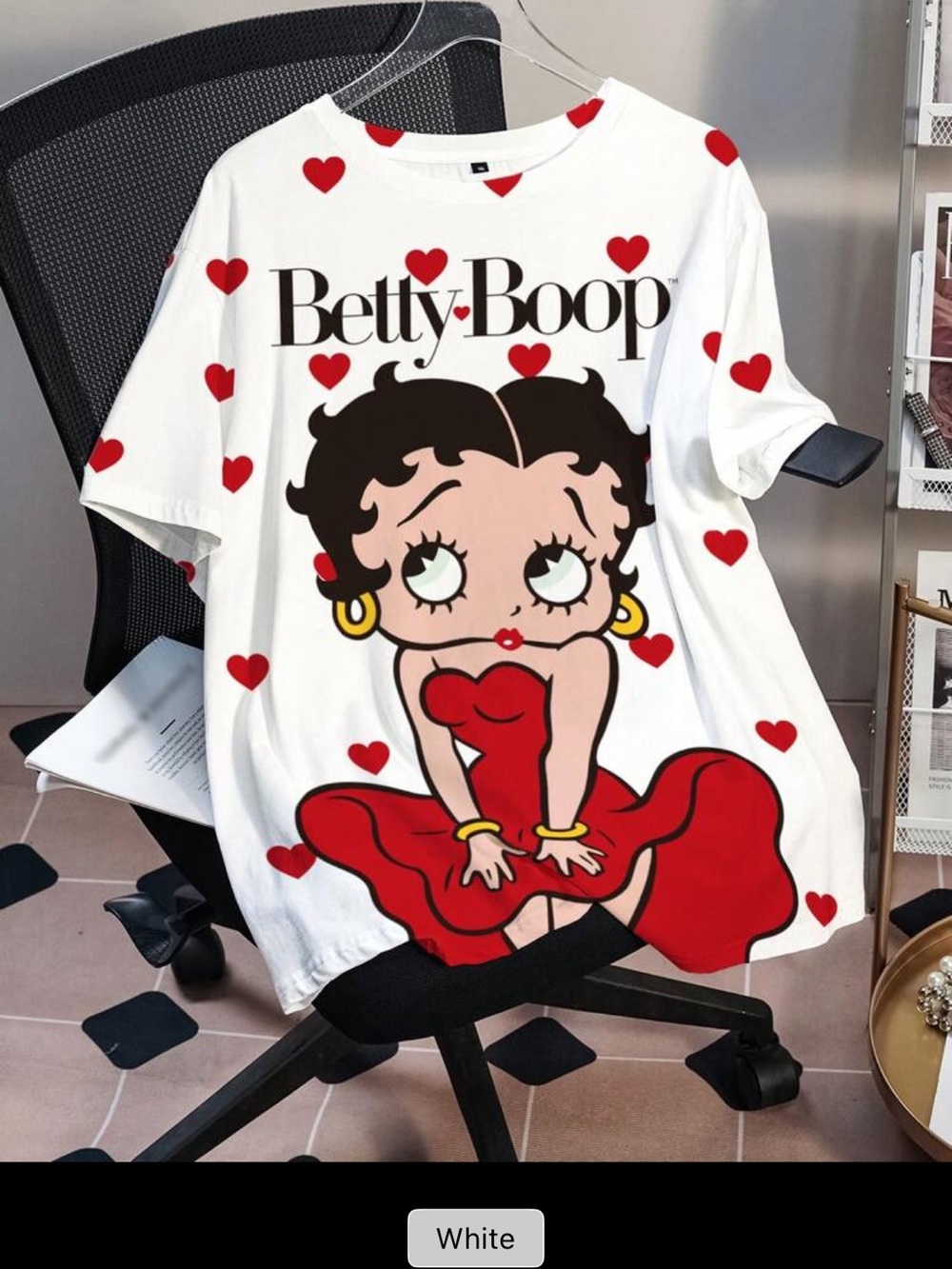 Betty Boop White Tee with Red Heart Motif